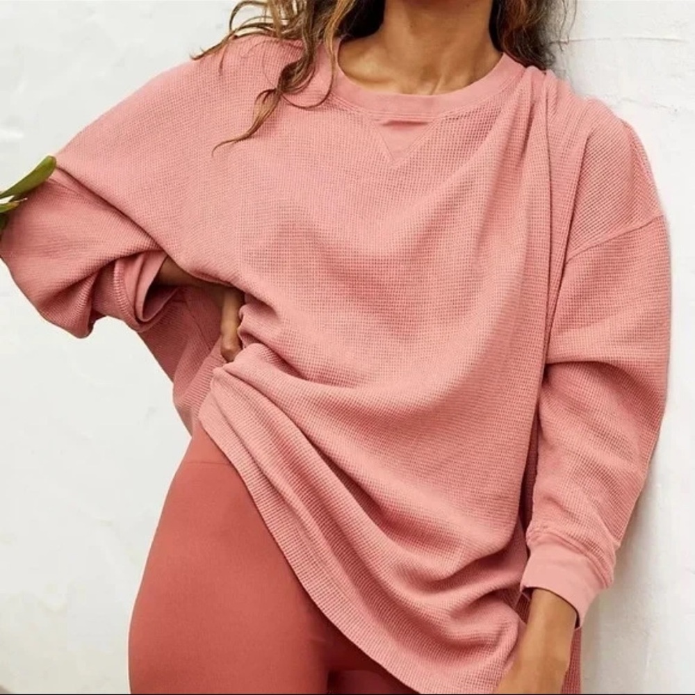 Free People Intimately Oversized Early Night Thermal Waffle Top In Dusty Rose XS